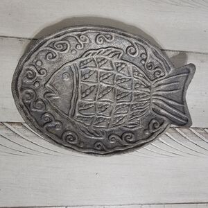 Vintage Fish Shaped Footed Cast Metal Tray Dish Trinket Container